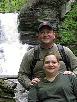 Dan and Wife Heather in front of a water fall at Ricketts Glen State Park 