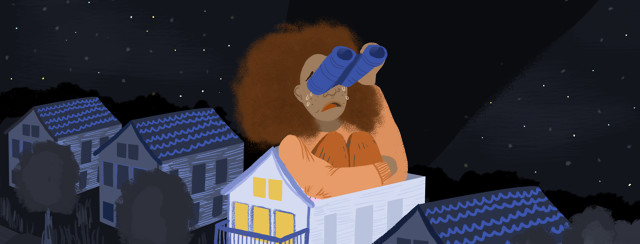 A woman sitting in her home at night searches into the sky for help and answers.