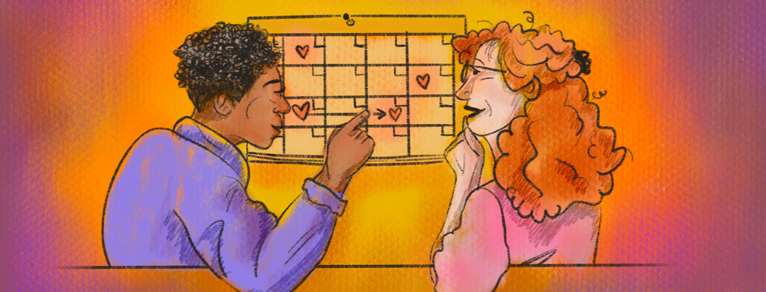 Couple makes plans on dating calendar together.