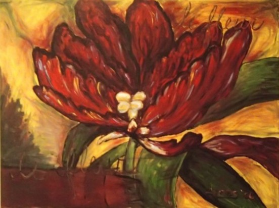 Painting of tulip and leaves