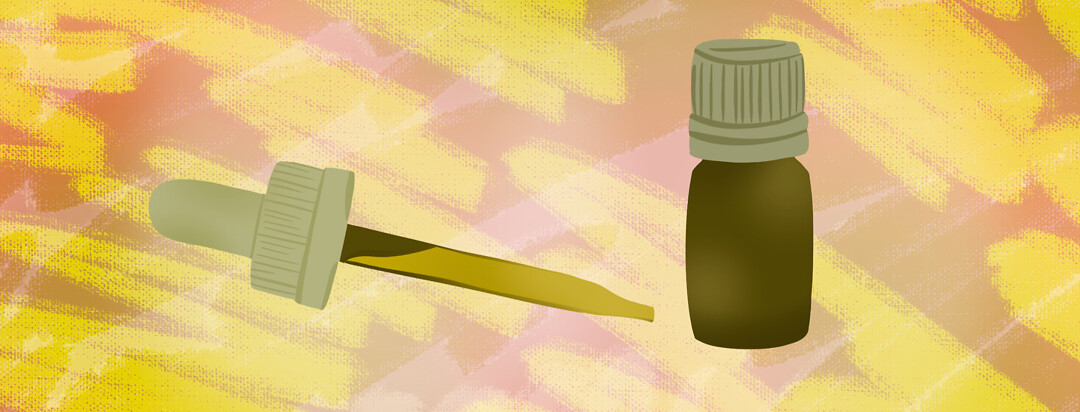Green dropper and vial with scribble background