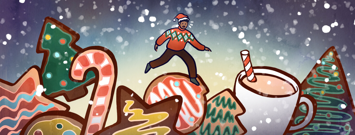 Person fearfully umps over cookies and hot chocolate this holiday season