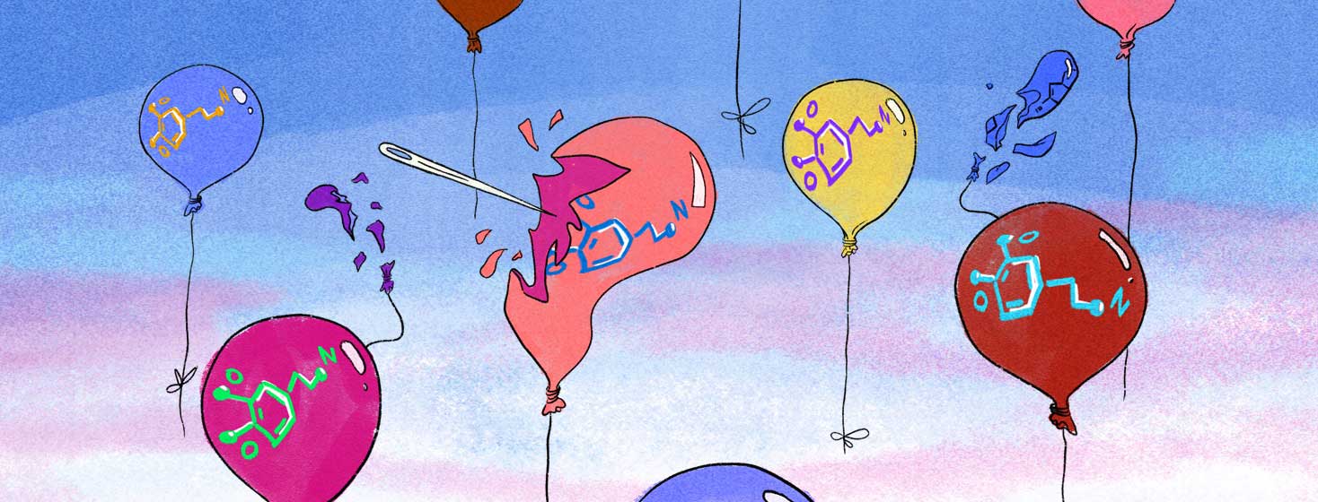 balloons of dopamine popping energy levels with parkinson's